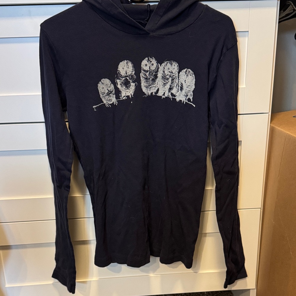 Elegant Black Owl Print Long Sleeve Tee